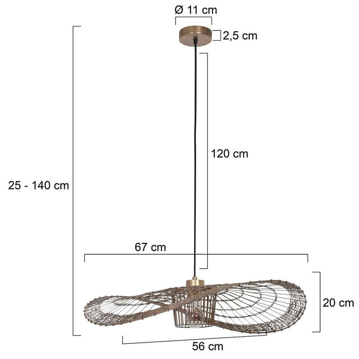 Suspension Élévatrice en Rotin Bronze | Tira - Designix Suspension Luminaire