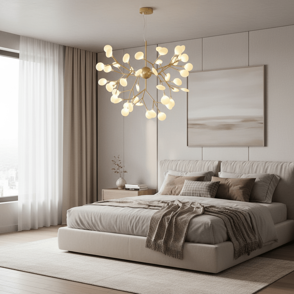 Suspension Luminaire Arbre | Lueur Sylvestre - Designix Lustre Doré | Blanc Chaud 9 Têtes | 55x45 cm