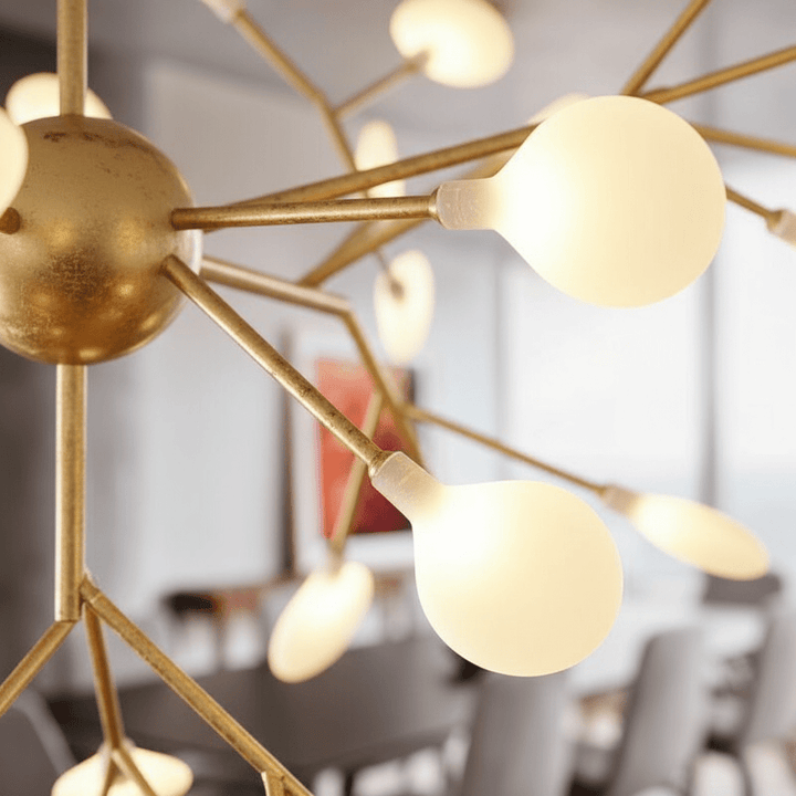 Suspension Luminaire Arbre | Lueur Sylvestre - Designix Lustre Doré | Blanc Chaud 9 Têtes | 55x45 cm