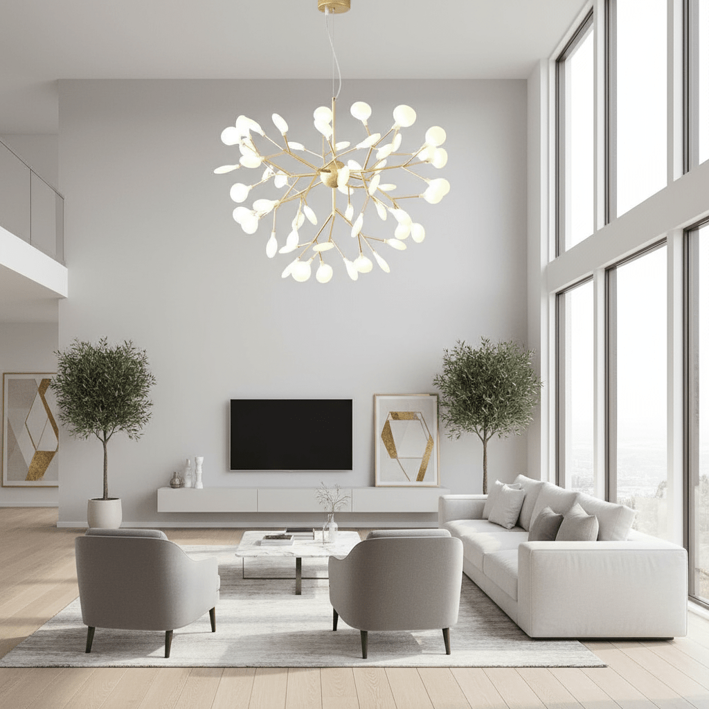 Suspension Luminaire Arbre | Lueur Sylvestre - Designix Lustre Doré | Blanc Chaud 9 Têtes | 55x45 cm