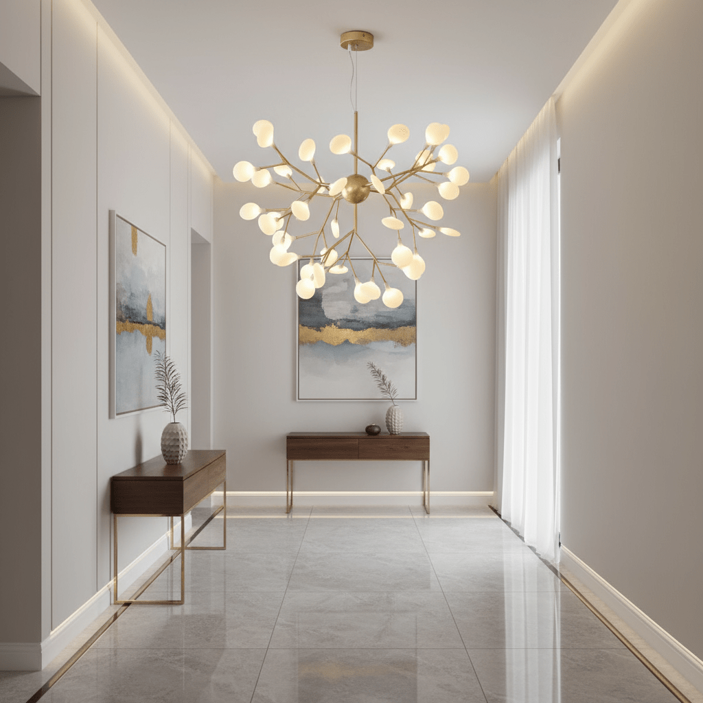 Suspension Luminaire Arbre | Lueur Sylvestre - Designix Lustre Doré | Blanc Chaud 9 Têtes | 55x45 cm