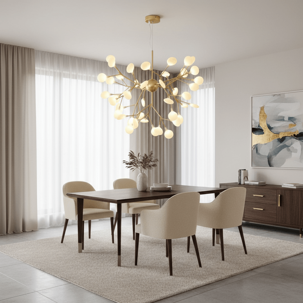 Suspension Luminaire Arbre | Lueur Sylvestre - Designix Lustre Doré | Blanc Chaud 9 Têtes | 55x45 cm