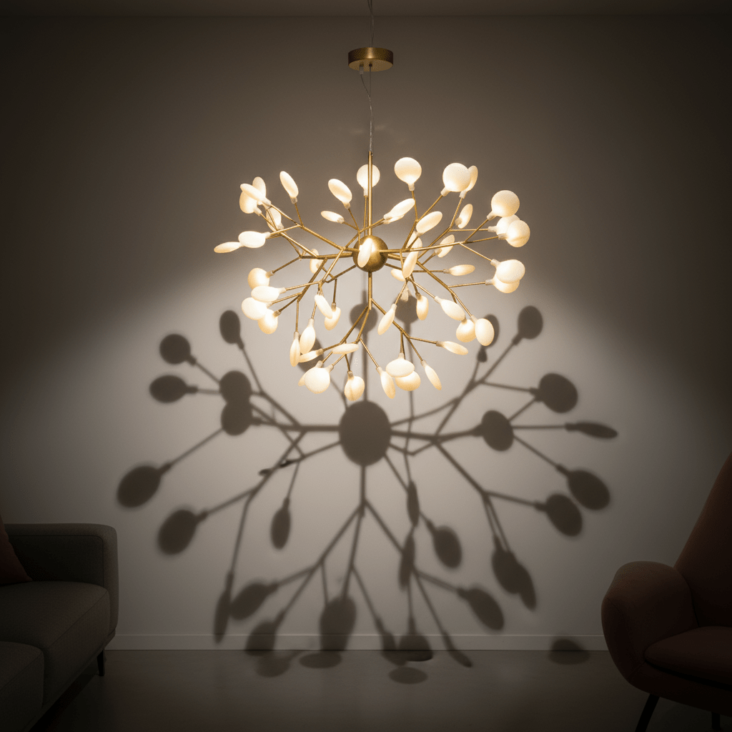 Suspension luminaire arbre doré, lustre branche LED | Lueur Sylvestre