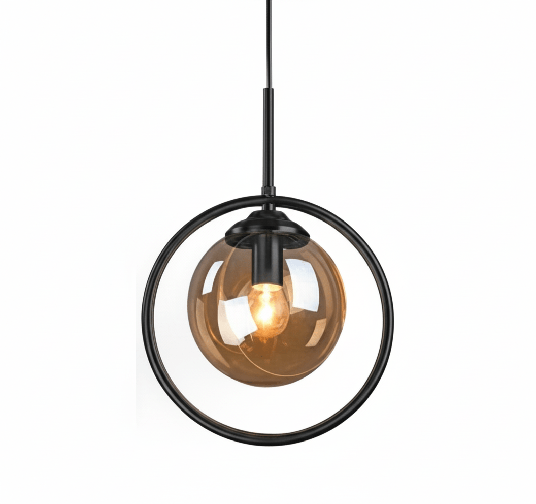Suspension Luminaire Boule Verre Design Moderne & Élégant | Sphère Céleste - Designix Suspension luminaire Noir | Ambre | Avec Anneau