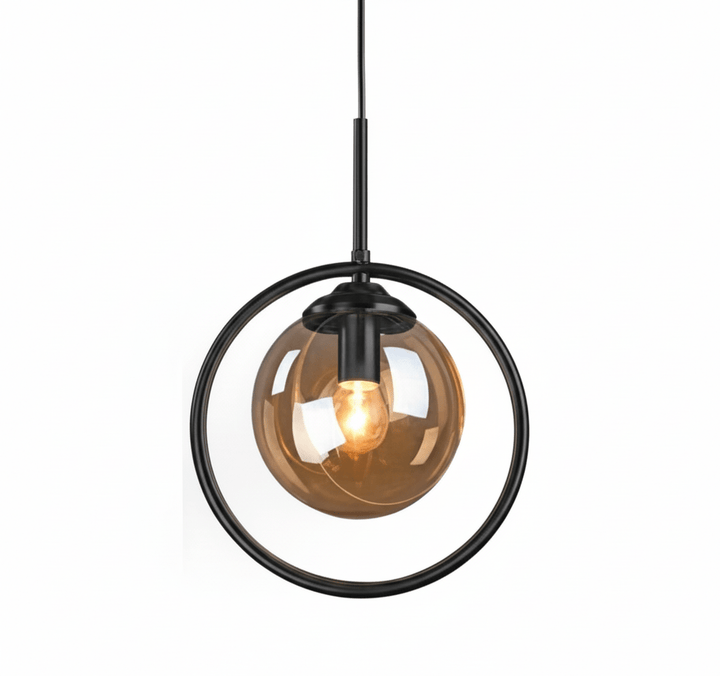 Suspension Luminaire Boule Verre Design Moderne & Élégant | Sphère Céleste - Designix Suspension luminaire Noir | Ambre | Avec Anneau