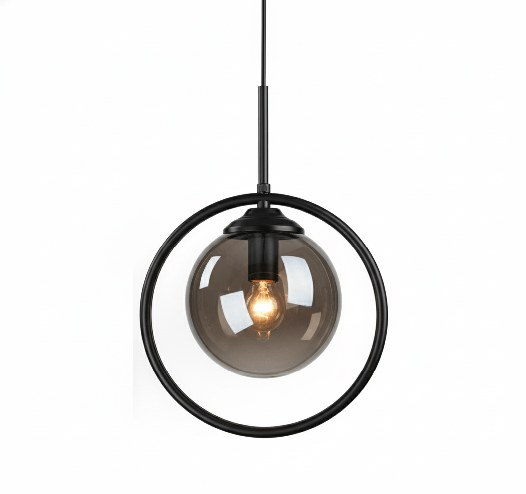 Suspension Luminaire Boule Verre Design Moderne & Élégant | Sphère Céleste - Designix Suspension luminaire Noir | Fumé | Avec Anneau