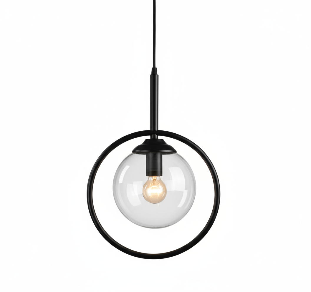 Suspension Luminaire Boule Verre Design Moderne & Élégant | Sphère Céleste - Designix Suspension luminaire Noir | Transparent | Avec Anneau