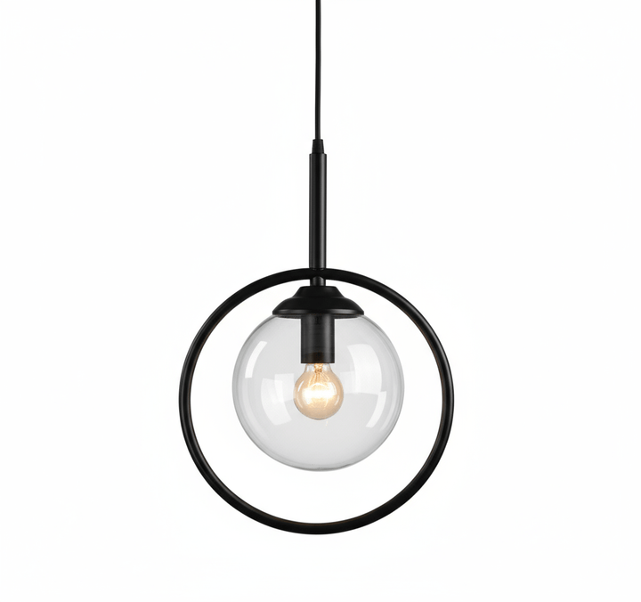 Suspension Luminaire Boule Verre Design Moderne & Élégant | Sphère Céleste - Designix Suspension luminaire Noir | Transparent | Avec Anneau
