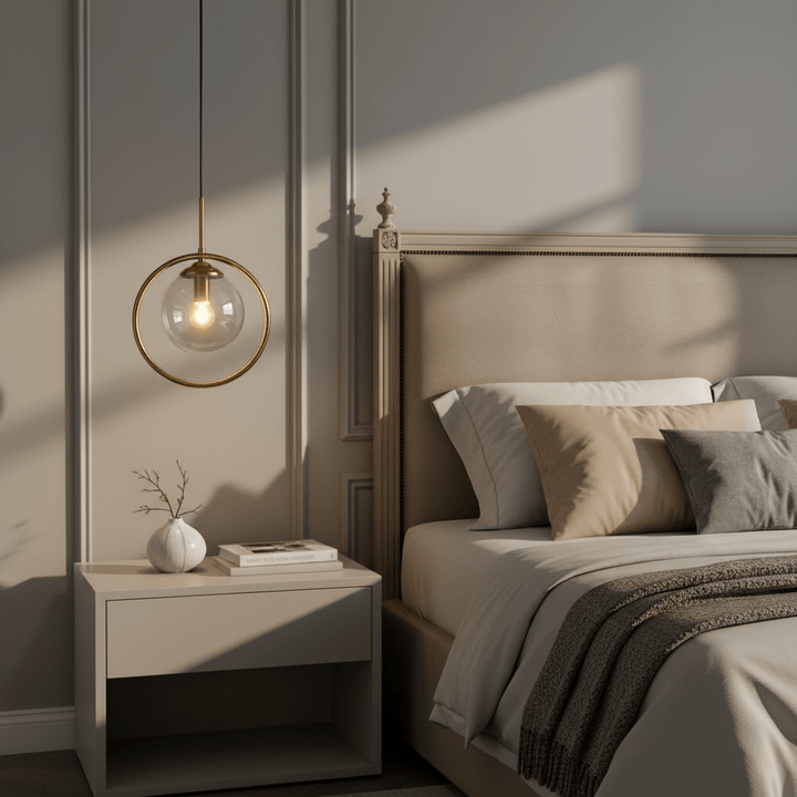 Suspension Luminaire Boule Verre Design Moderne & Élégant | Sphère Céleste - Designix Suspension luminaire Or | Ambre | Avec Anneau