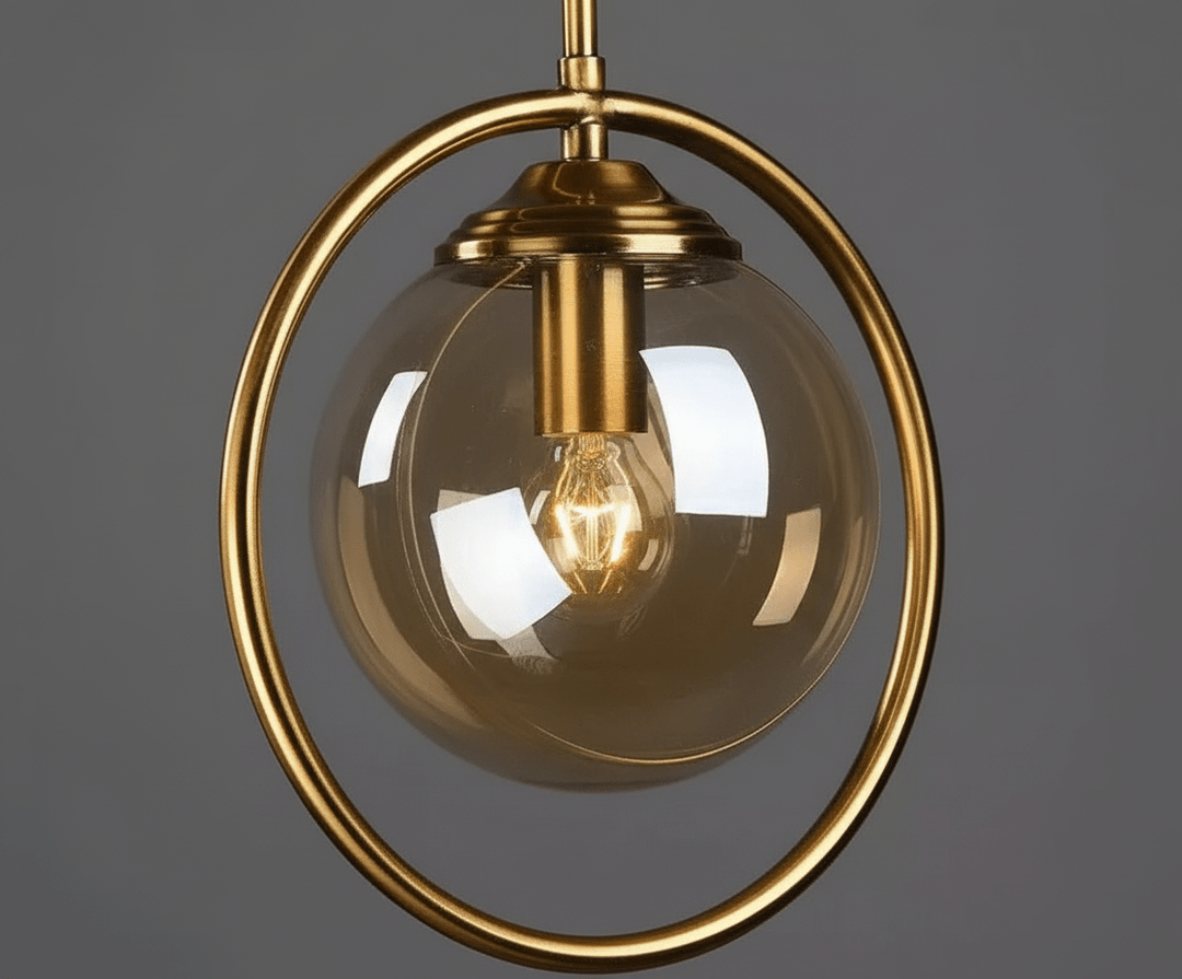 Suspension Luminaire Boule Verre Design Moderne & Élégant | Sphère Céleste - Designix Suspension luminaire Or | Ambre | Avec Anneau