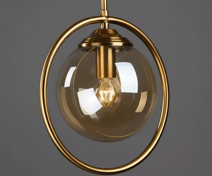 Suspension Luminaire Boule Verre Design Moderne & Élégant | Sphère Céleste - Designix Suspension luminaire Or | Ambre | Avec Anneau