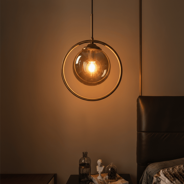 Suspension Luminaire Boule Verre Design Moderne & Élégant | Sphère Céleste - Designix Suspension luminaire Or | Ambre | Avec Anneau