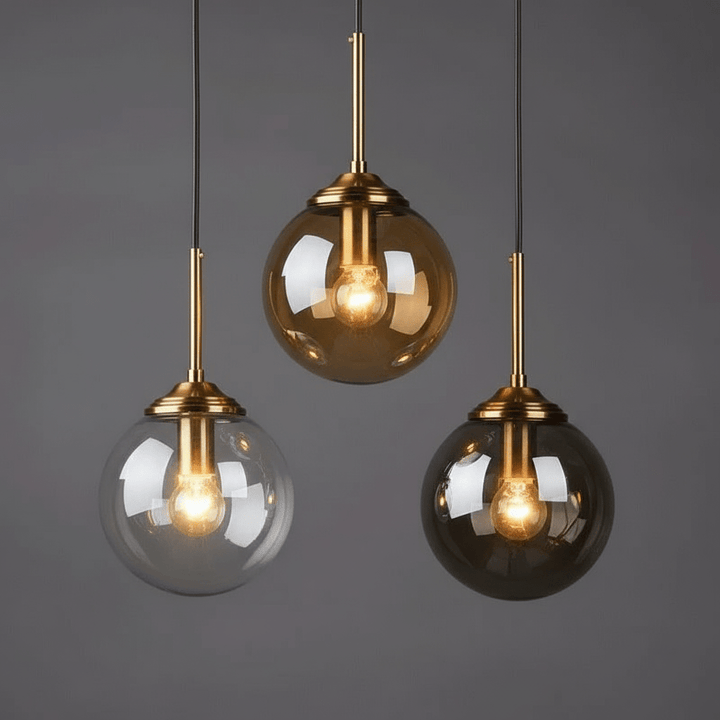 Suspension Luminaire Boule Verre Design Moderne & Élégant | Sphère Céleste - Designix Suspension luminaire Or | Ambre | Avec Anneau