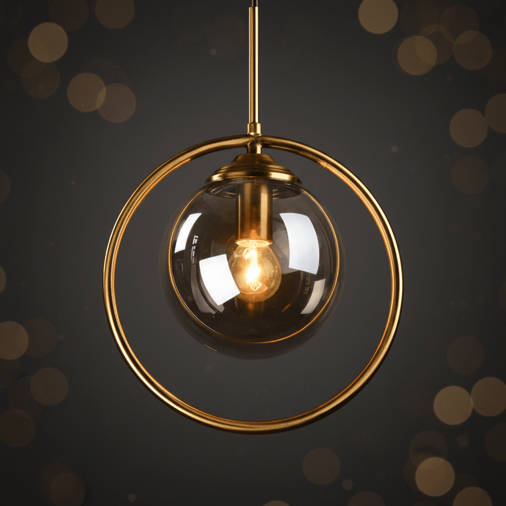 Suspension Luminaire Boule Verre Design Moderne & Élégant | Sphère Céleste - Designix Suspension luminaire Or | Ambre | Avec Anneau