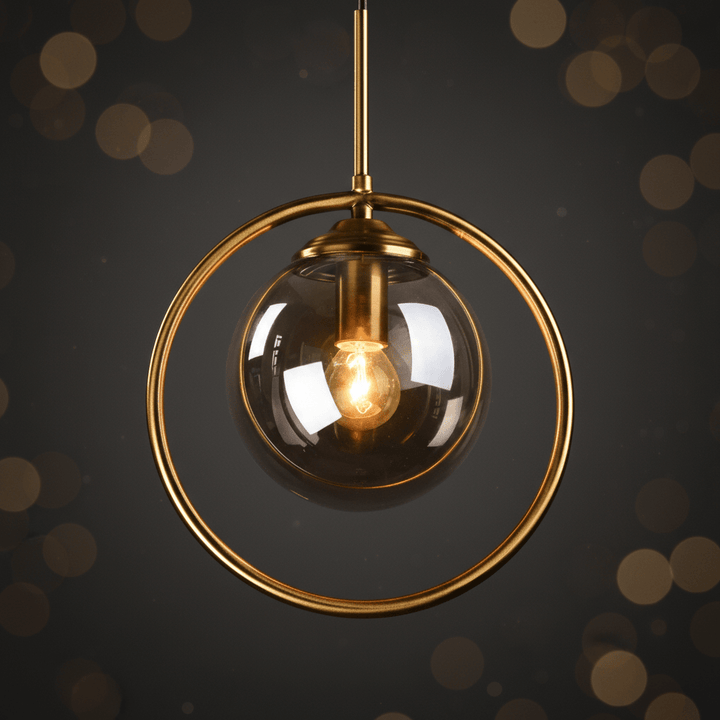 Suspension Luminaire Boule Verre Design Moderne & Élégant | Sphère Céleste - Designix Suspension luminaire Or | Ambre | Avec Anneau