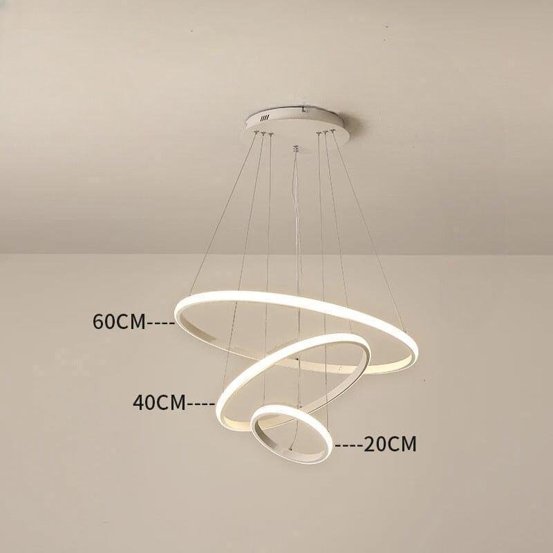 Suspension Luminaire Cercle | Lueur Aurorale - Designix Suspension luminaire Blanc 20 40 60cm | 60W | 3 anneaux Lumière Chaude