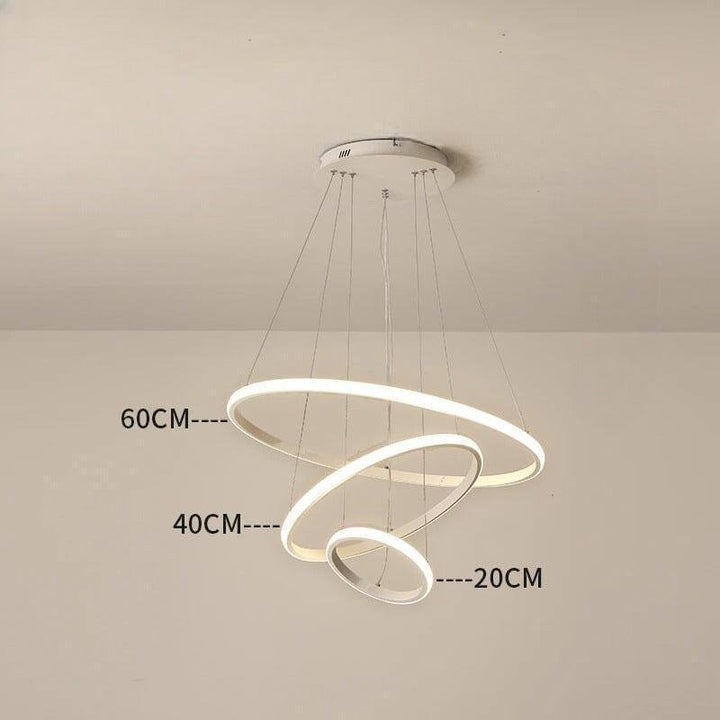 Suspension Luminaire Cercle | Lueur Aurorale - Designix Suspension luminaire Blanc 20 40 60cm | 60W | 3 anneaux Lumière Chaude
