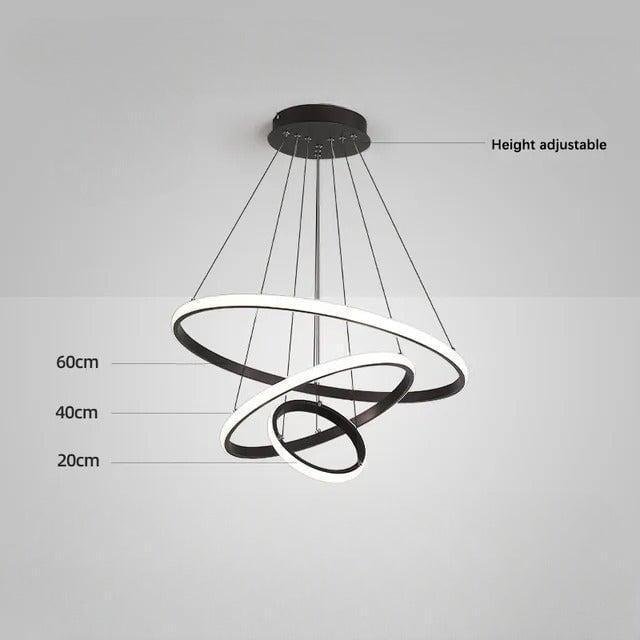 Suspension Luminaire Cercle | Lueur Aurorale - Designix Suspension luminaire Noir 20 40 60cm | 60W | 3 anneaux Lumière Chaude