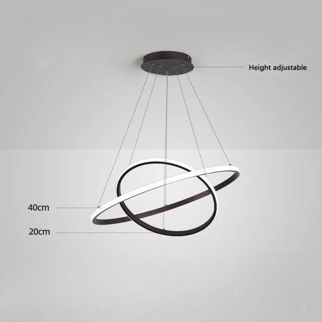 Suspension Luminaire Cercle | Lueur Aurorale - Designix Suspension luminaire Noir 20 40cm | 30W | 2 anneaux Lumière Chaude