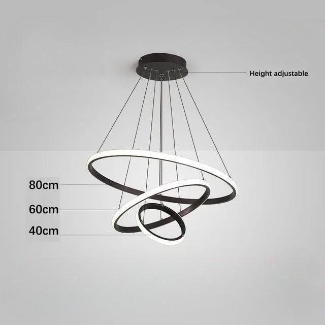 Suspension Luminaire Cercle | Lueur Aurorale - Designix Suspension luminaire Noir 40 60 80cm | 90W | 3 anneaux Lumière Chaude