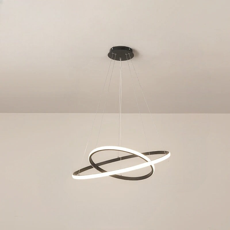 Suspension Luminaire Cercle | Lueur Aurorale | Designix - Suspension luminaire Noir 40 60cm | 50W | 2 anneaux Lumière Chaude - https://designix.fr/