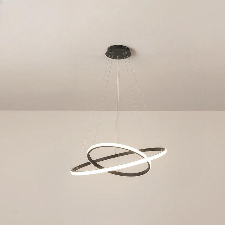 Suspension Luminaire Cercle | Lueur Aurorale | Designix - Suspension luminaire Noir 40 60cm | 50W | 2 anneaux Lumière Chaude - https://designix.fr/
