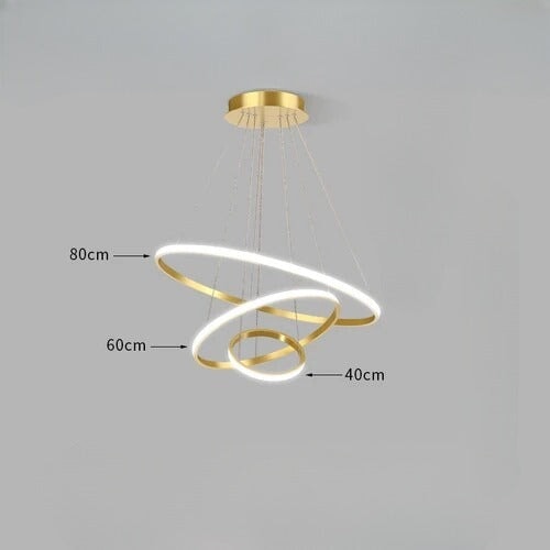 Suspension Luminaire Cercle | Lueur Aurorale | Designix - Suspension luminaire Or 40 60 80cm | 90W | 3 anneaux Lumière Chaude - https://designix.fr/