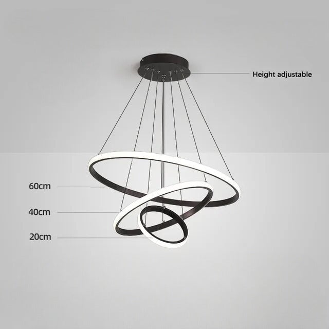 Suspension Luminaire Cercle | Lueur Aurorale | Designix - Suspension luminaire Noir 20 40 60cm | 60W | 3 anneaux Lumière Chaude - https://designix.fr/