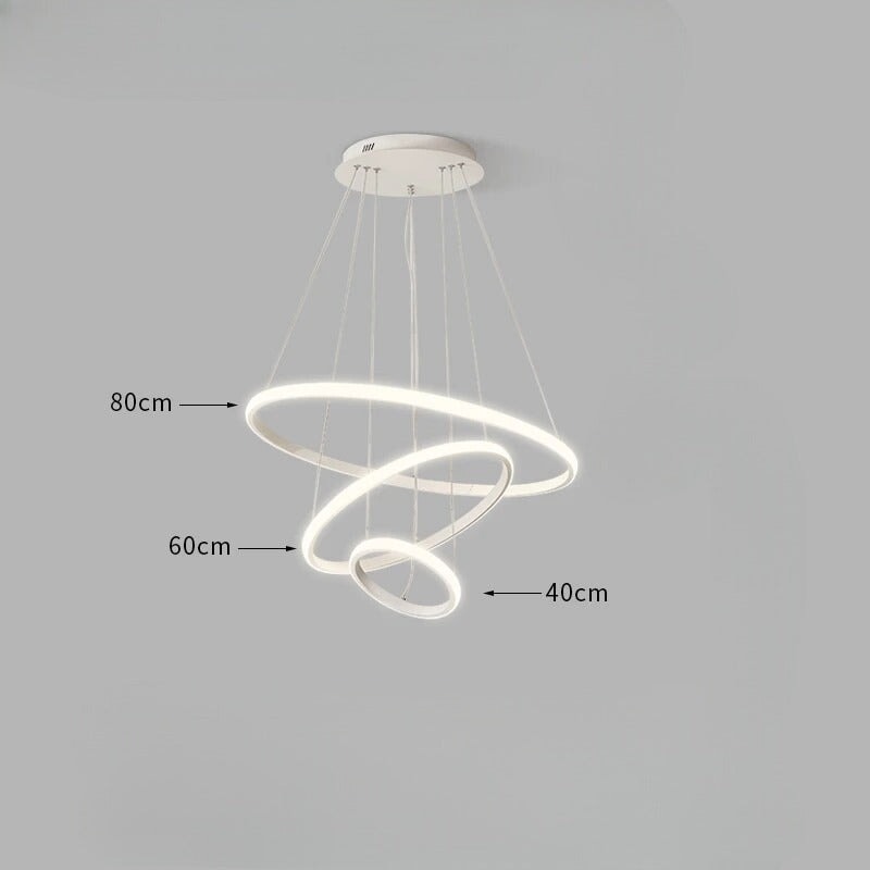 Suspension Luminaire Cercle | Lueur Aurorale | Designix - Suspension luminaire Blanc 40 60 80cm | 90W | 3 anneaux Lumière Chaude - https://designix.fr/