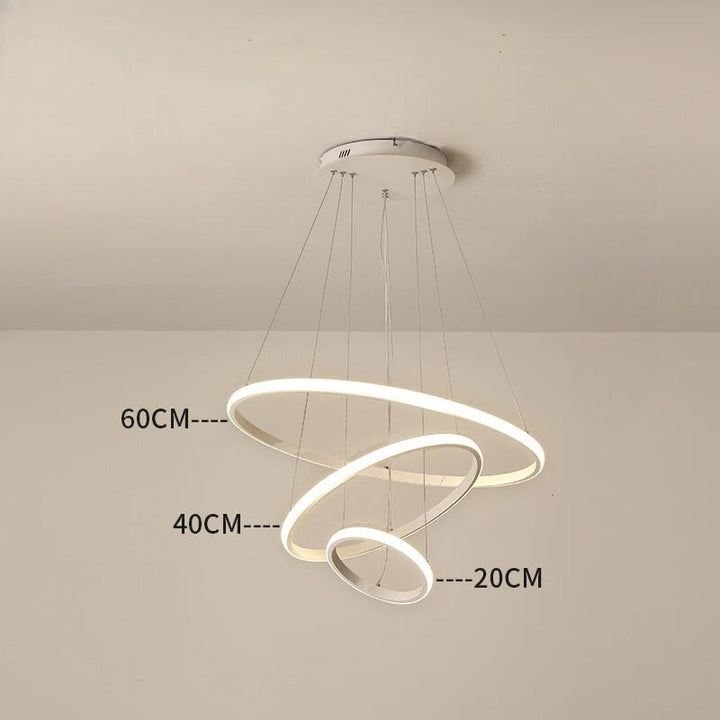 Suspension Luminaire Cercle | Lueur Aurorale | Designix - Suspension luminaire Blanc 20 40 60cm | 60W | 3 anneaux Lumière Chaude - https://designix.fr/