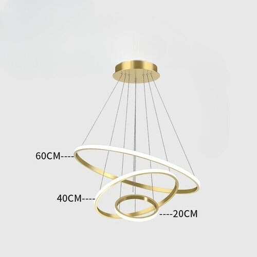 Suspension Luminaire Cercle | Lueur Aurorale | Designix - Suspension luminaire Or 20 40 60cm | 60W | 3 anneaux Lumière Chaude - https://designix.fr/