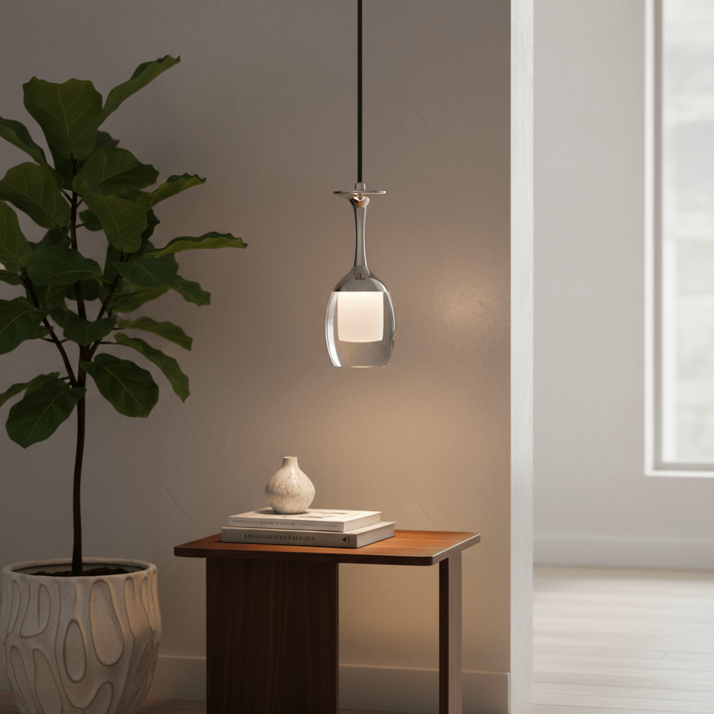 Suspension Luminaire Verre à Vin | Esprit Vinicole - Designix Suspension luminaire Argent 1 verre Blanc Froid (6000 - 6500K)