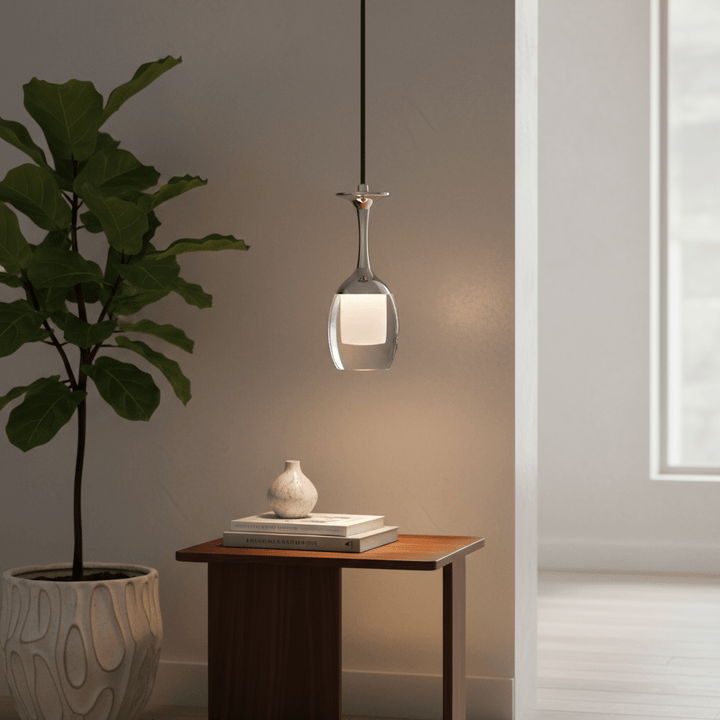 Suspension Luminaire Verre à Vin | Esprit Vinicole - Designix Suspension luminaire Argent 1 verre Blanc Froid (6000 - 6500K)