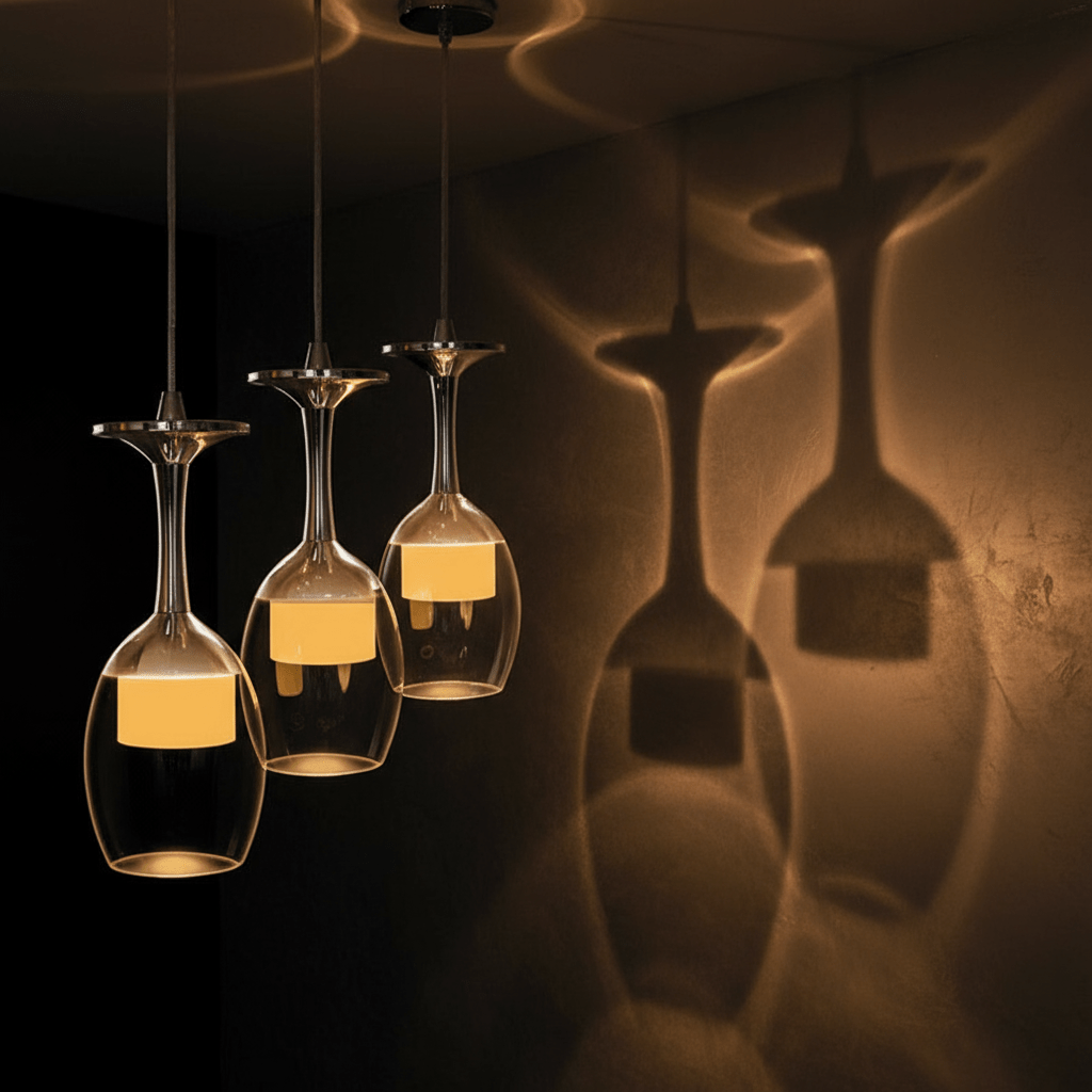 Suspension Luminaire Verre à Vin | Esprit Vinicole - Designix Suspension luminaire Argent 1 verre Blanc Froid (6000 - 6500K)