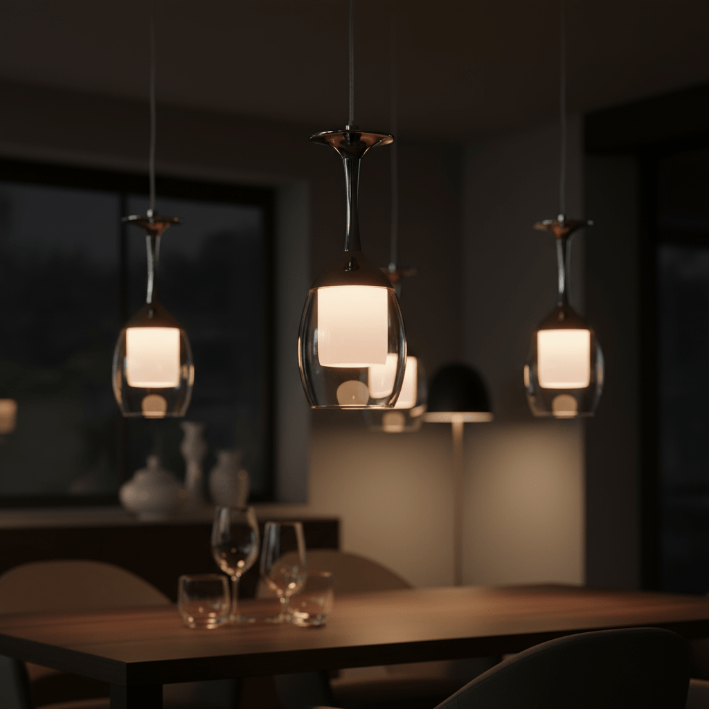 Suspension Luminaire Verre à Vin | Esprit Vinicole - Designix Suspension luminaire Argent 1 verre Blanc Froid (6000 - 6500K)