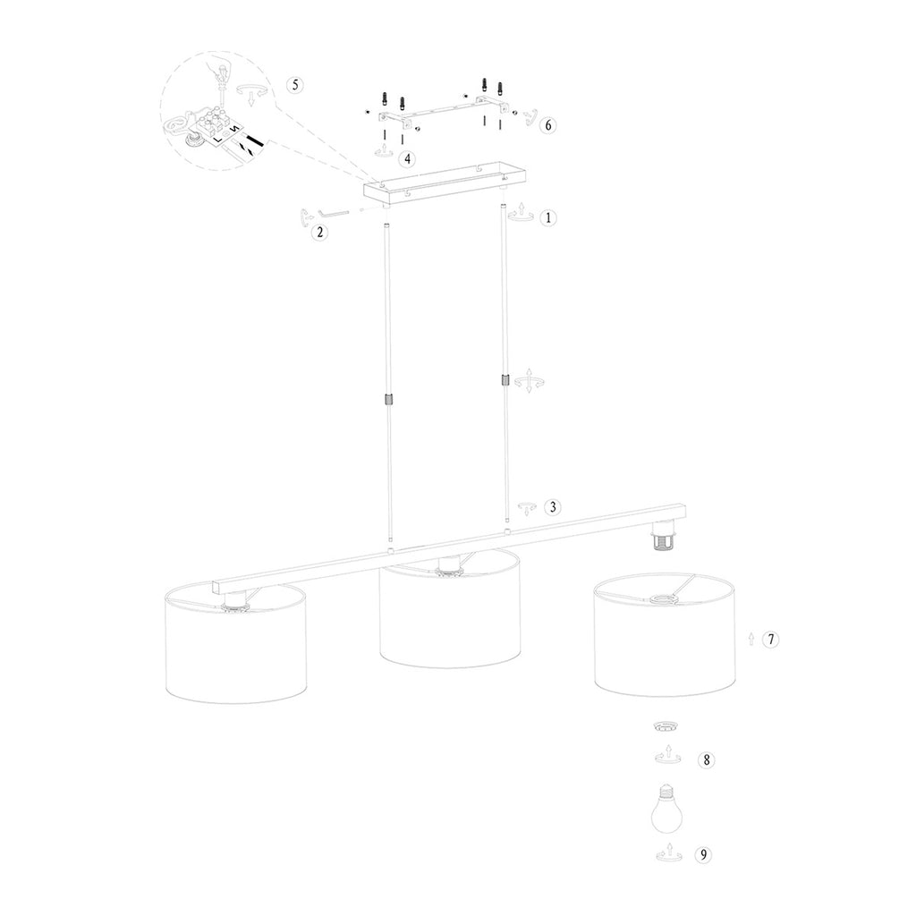 Suspension Noir 3 Lumières Velours Bleu | Taro - Designix Suspension Luminaire