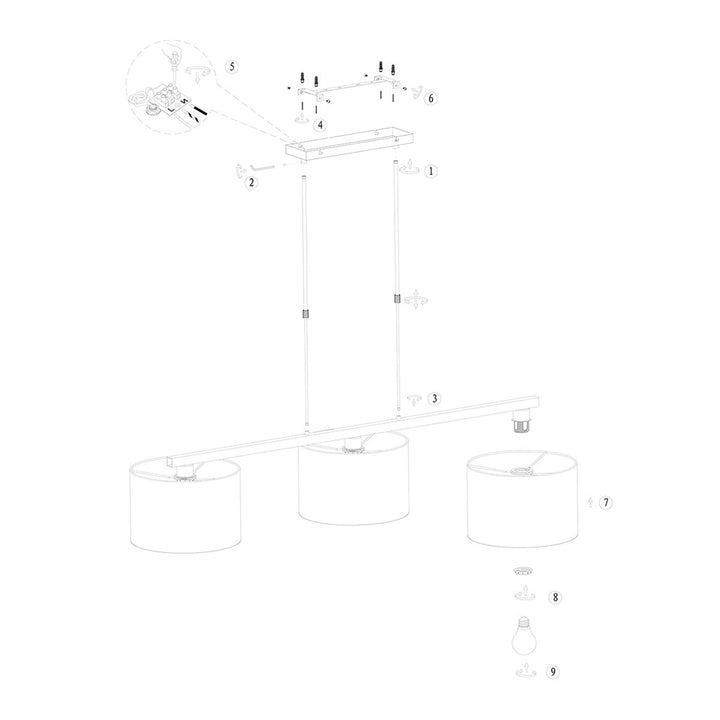 Suspension Noir 3 Lumières Velours Bleu | Taro - Designix Suspension Luminaire