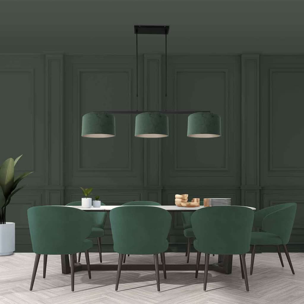 Suspension Noir Abat-jour Velours Vert | Lira