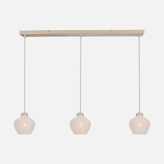Suspension travertin et lin, 3 abat-jour crème Ø 21 cm | Travino