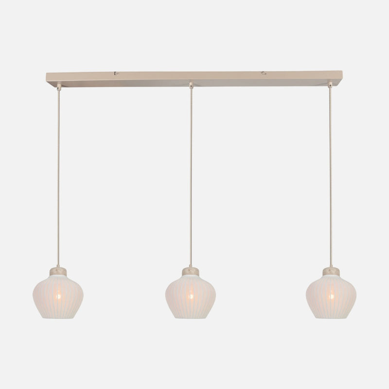 Suspension travertin et lin, 3 abat-jour crème Ø 21 cm | Travino
