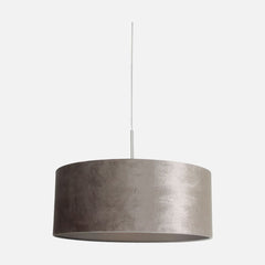 Suspension velours argenté, abat-jour tambour Ø 50 cm, salon | Sparkle