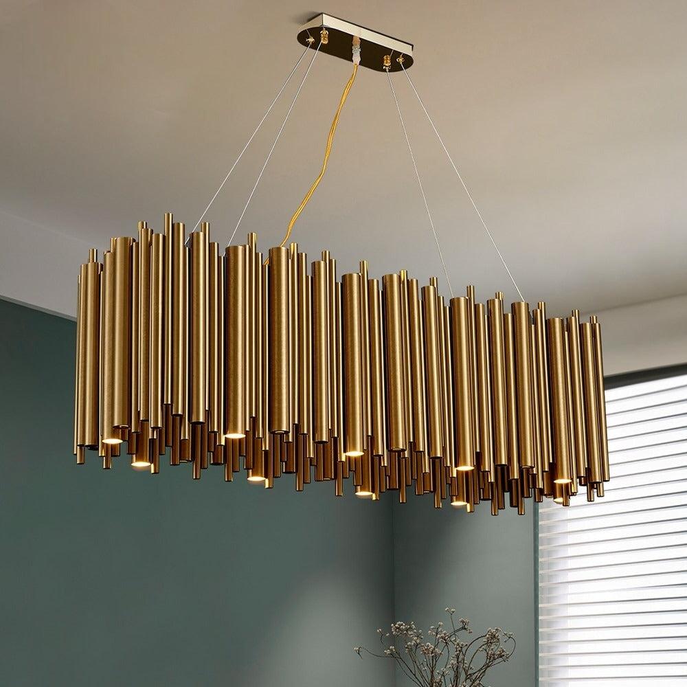 Suspension XXL Rectangle | Brillante Fusion - Designix Suspension luminaire Or Longueur 80cm Blanc Chaud Variable