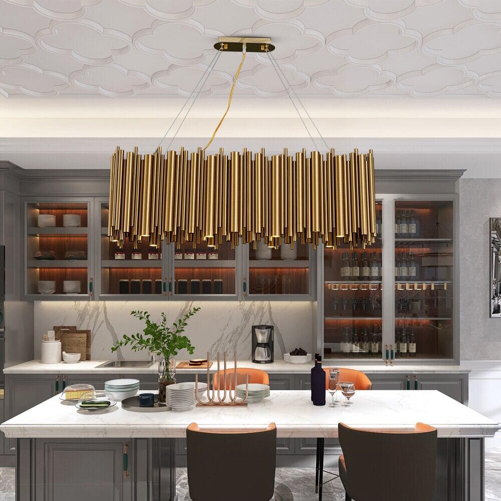 Suspension XXL Rectangle | Brillante Fusion - Designix Suspension luminaire Or Longueur 80cm Blanc Chaud Variable
