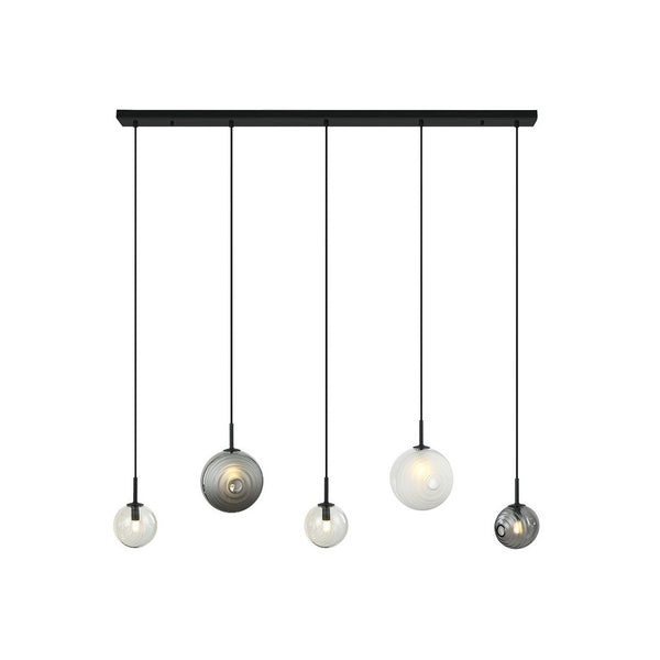 Suspension ZAMBELIS 5xG9 DESIGN Noir Mat Verre Fume et Verre Glace Sans source 23056