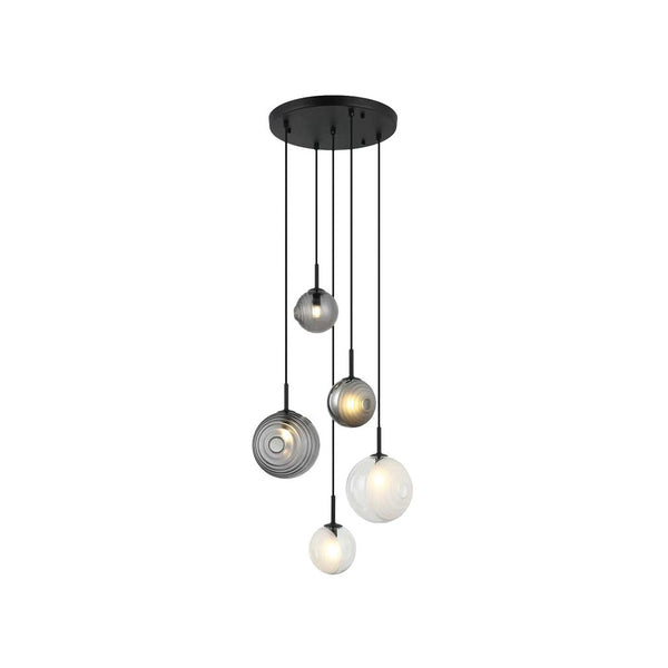 Suspension ZAMBELIS D450 5xG9 DESIGN Blanc Fume et Verre Glace Sans source 23057