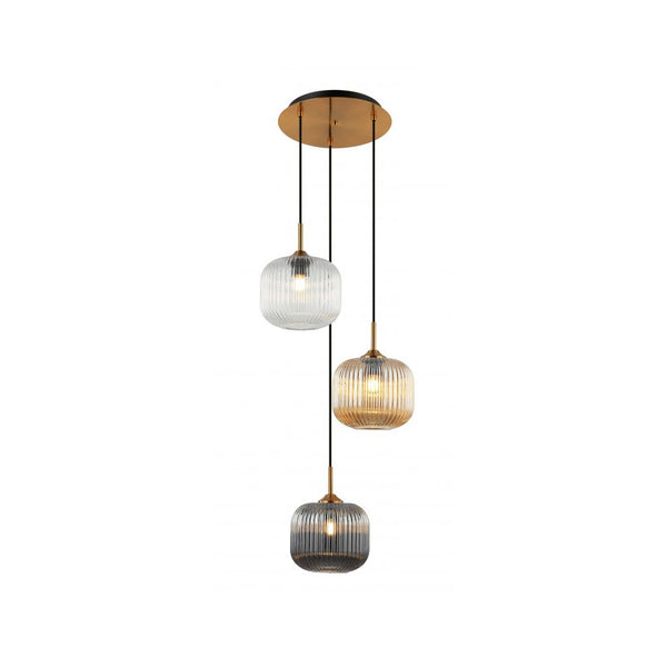 Suspension ZAMBELIS D400 3xE27 DESIGN Champagne et Laiton Sans Source 22073
