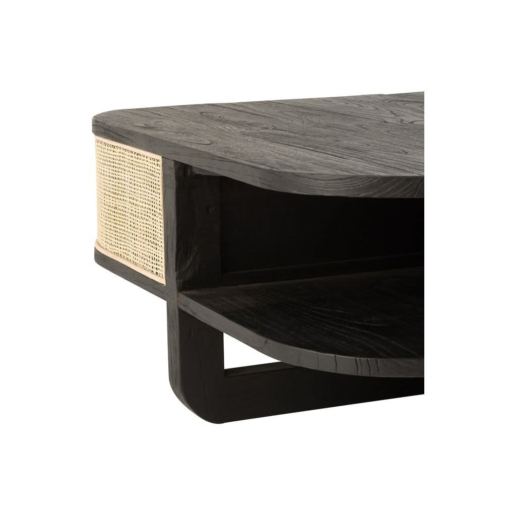 Table Basse Bois Rattan Noir