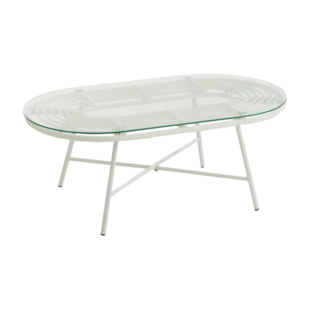 Table Basse Ovale Métal Verre Blanc - Designix