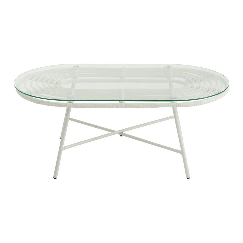 Table Basse Ovale Métal Verre Blanc - Designix