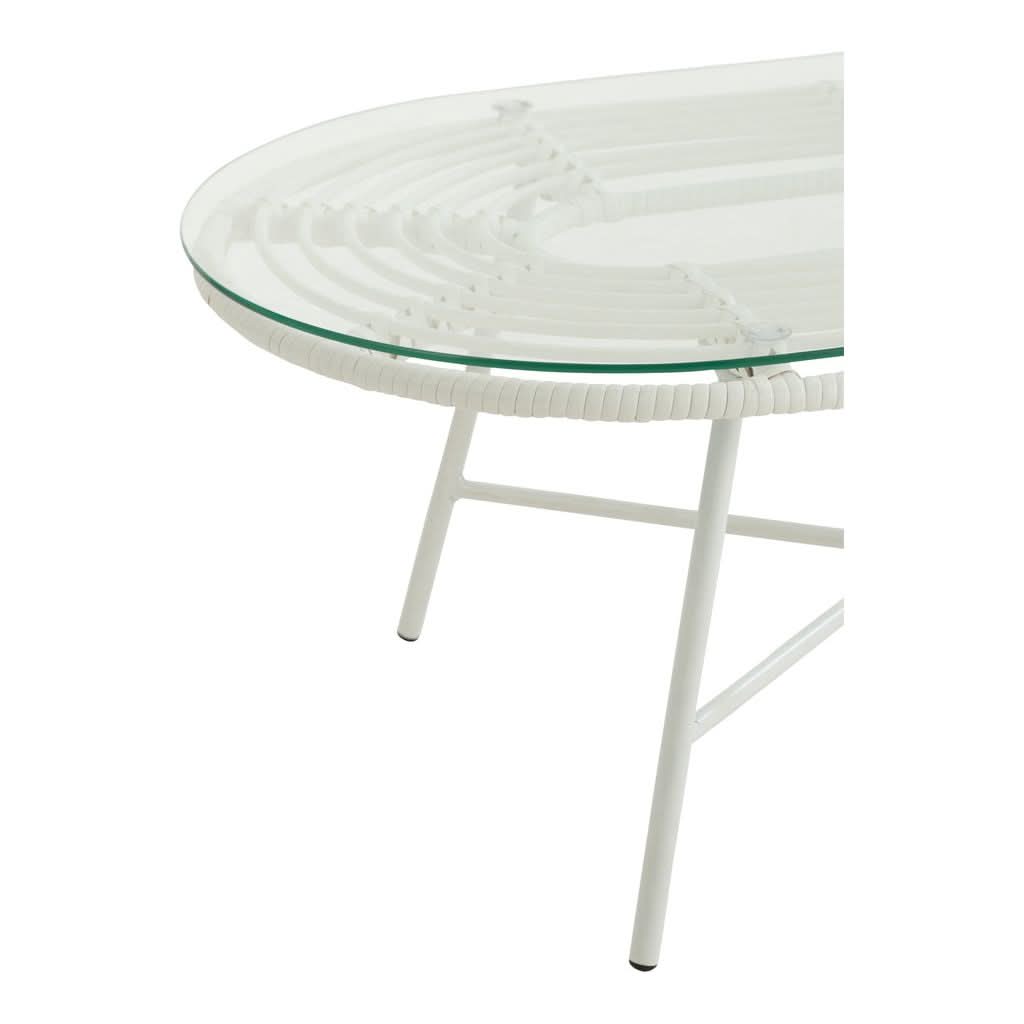Table Basse Ovale Métal Verre Blanc